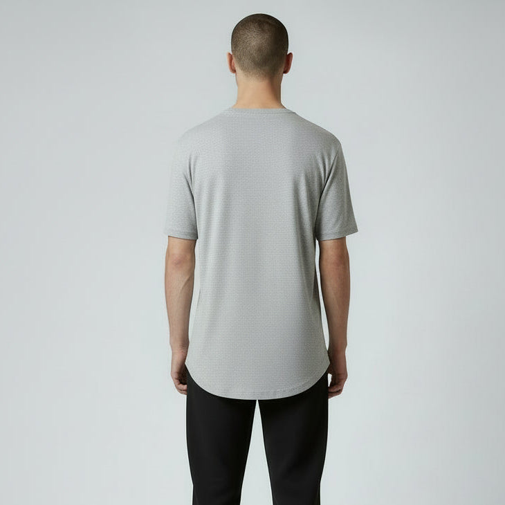 mens heather grey cotton curved hem t shirt