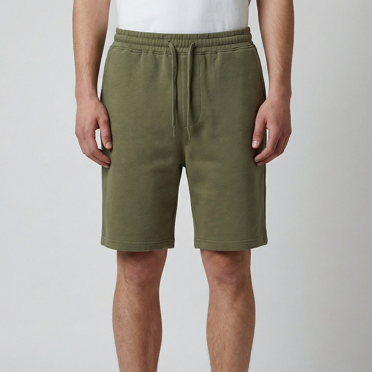 mens military green fleece sweatshorts