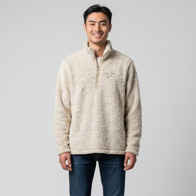 mens oatmeal fuzzy quarter zip