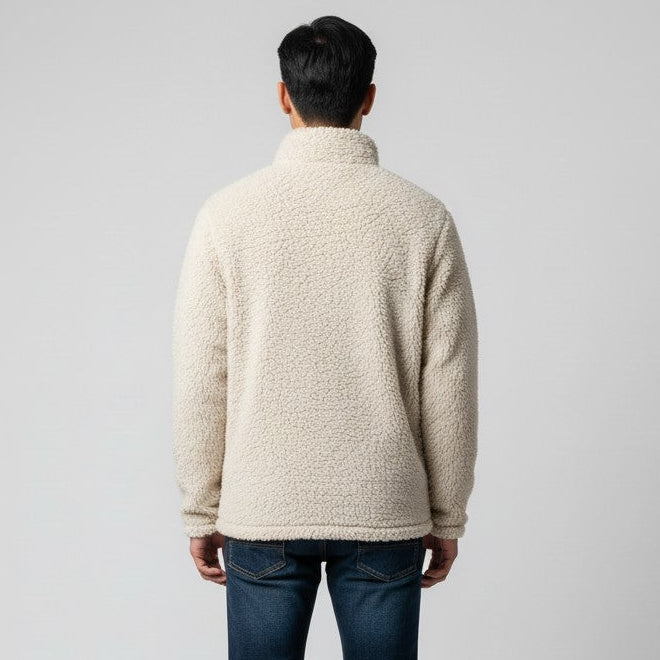 mens oatmeal fuzzy quarter zip