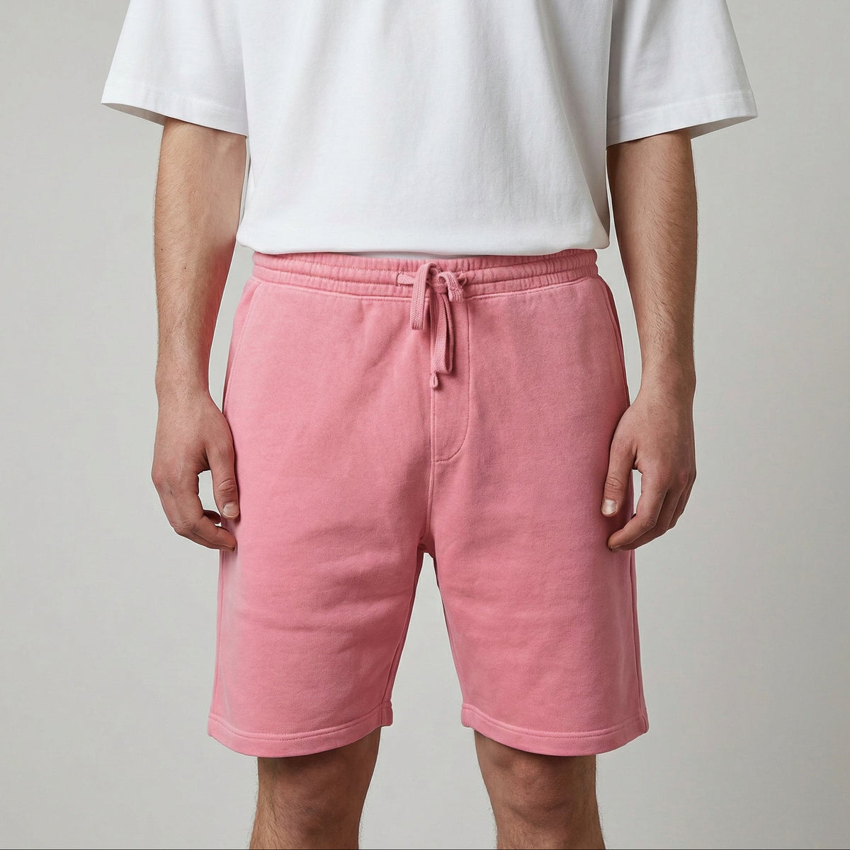 mens pink fleece sweatshorts