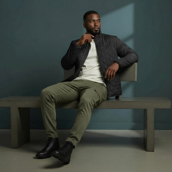 mens quilted black jacket