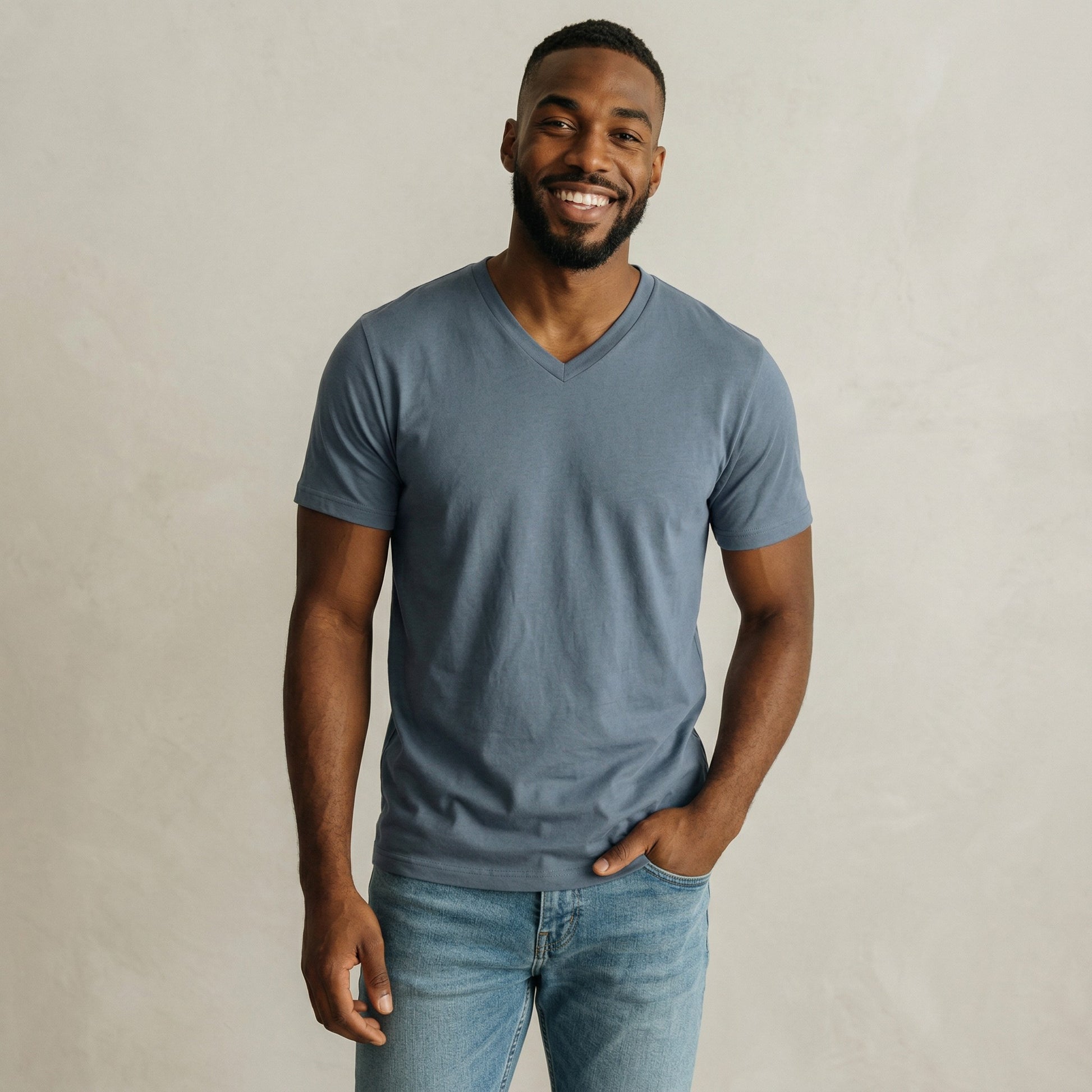 mens slate blue v neck t shirt