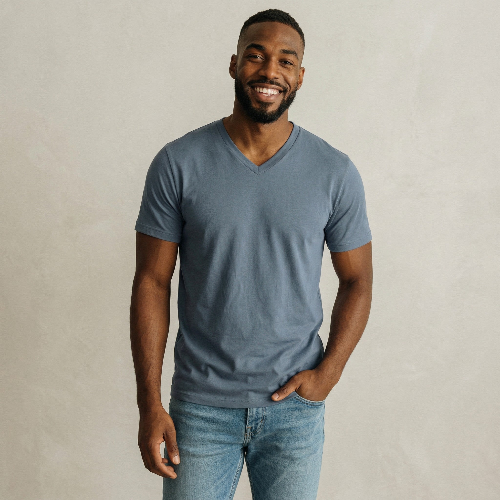mens slate blue v neck t shirt