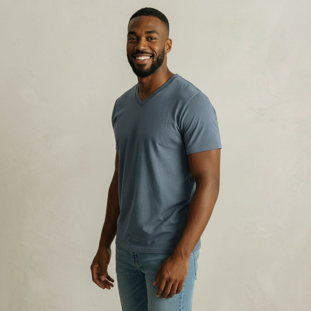 mens slate blue v neck t shirt