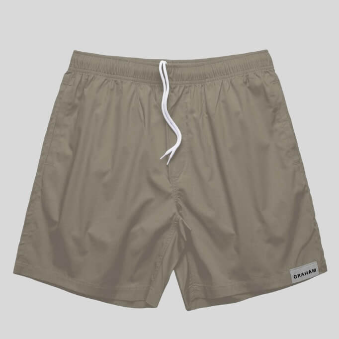 mens tan hoochie daddy shorts 5 inch inseam