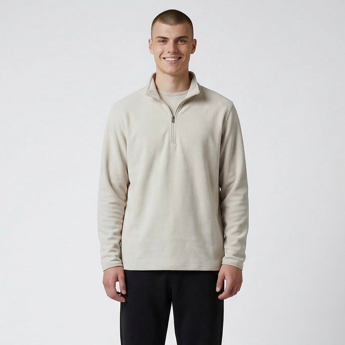 mens white athleisure quarter zip