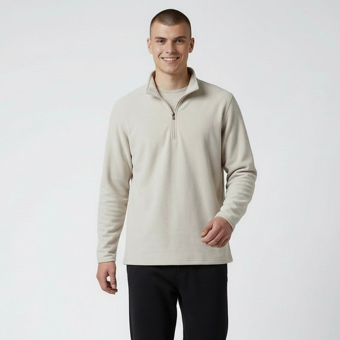 mens white athleisure quarter zip