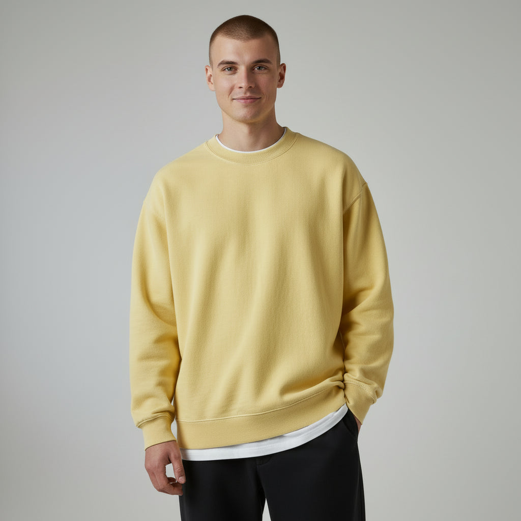 mens yellow cotton long sleeve sweatshirt