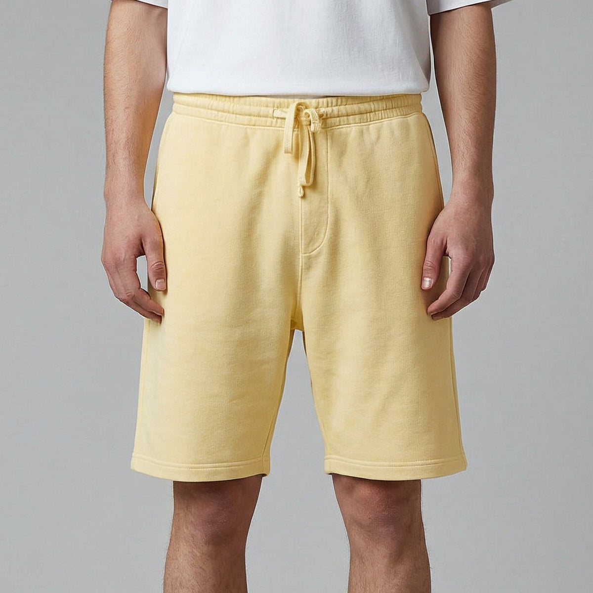 mens yellow fleece sweatshorts