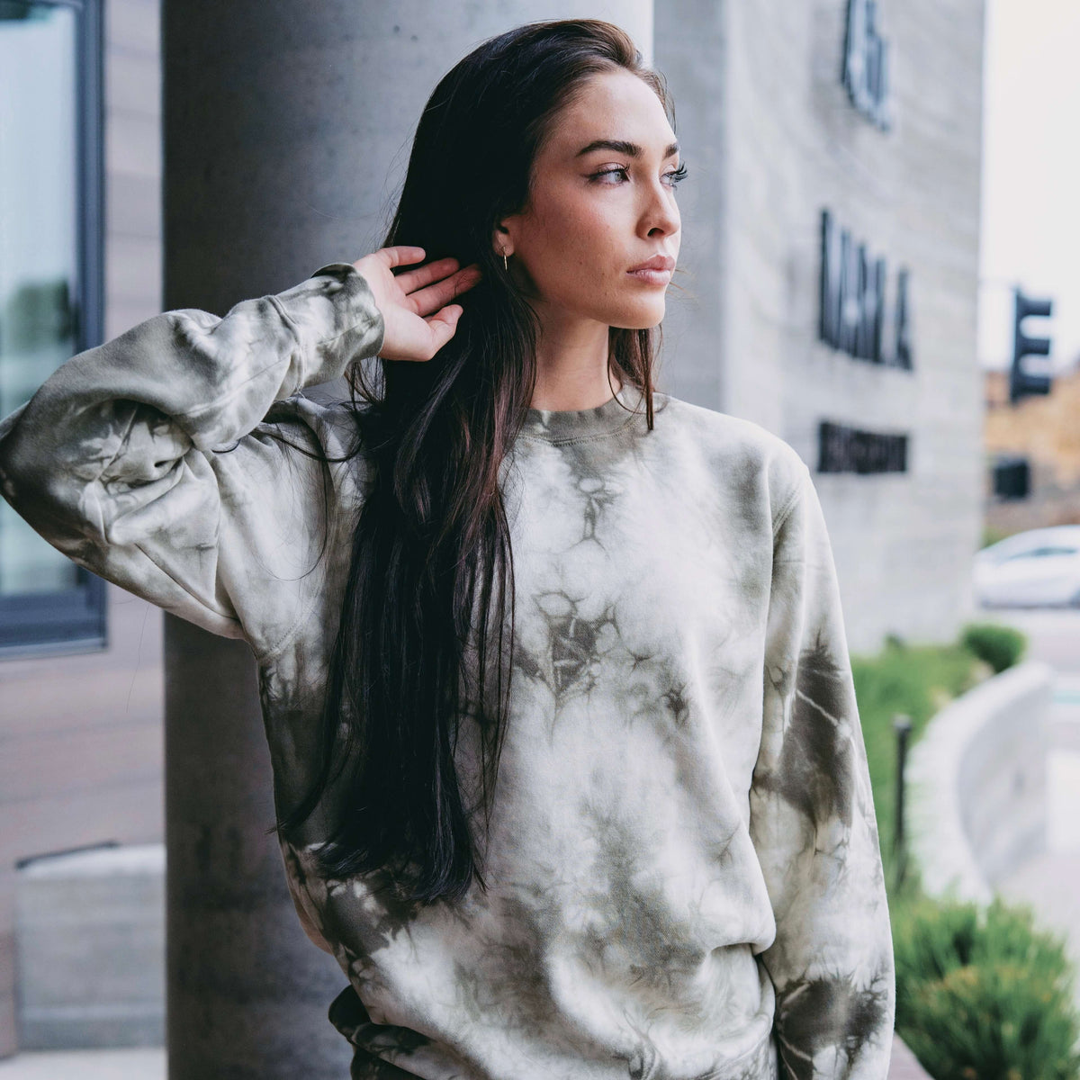 Womens Olive Tie Dye Sweatshirt