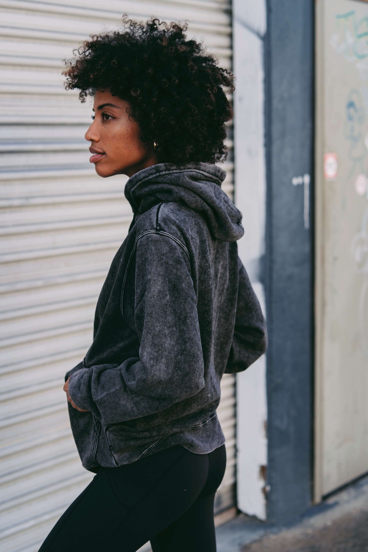Womens Black Mineral Wash Hoodie