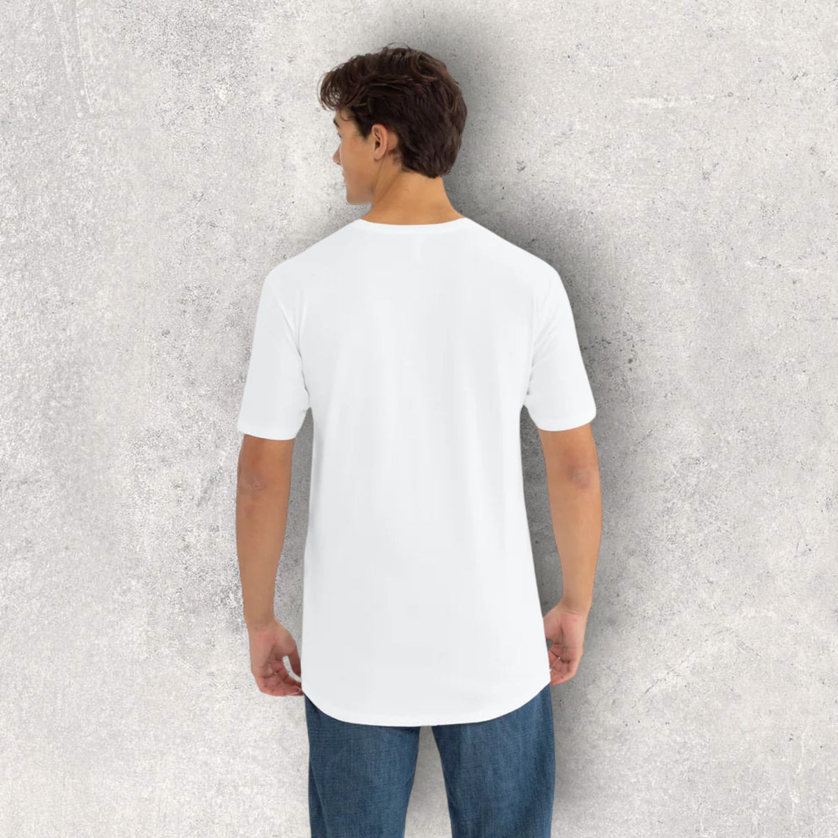 Men's White Curved Hem Crew Neck T-Shirt