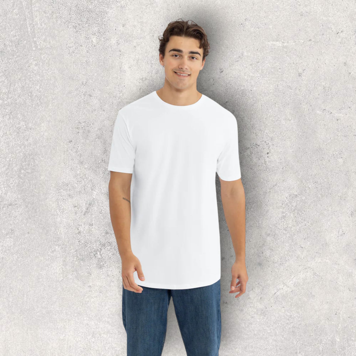 Men's White Curved Hem Crew Neck T-Shirt