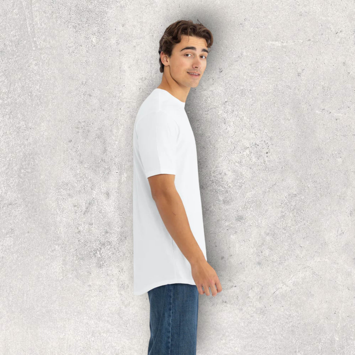 Men's White Curved Hem Crew Neck T-Shirt