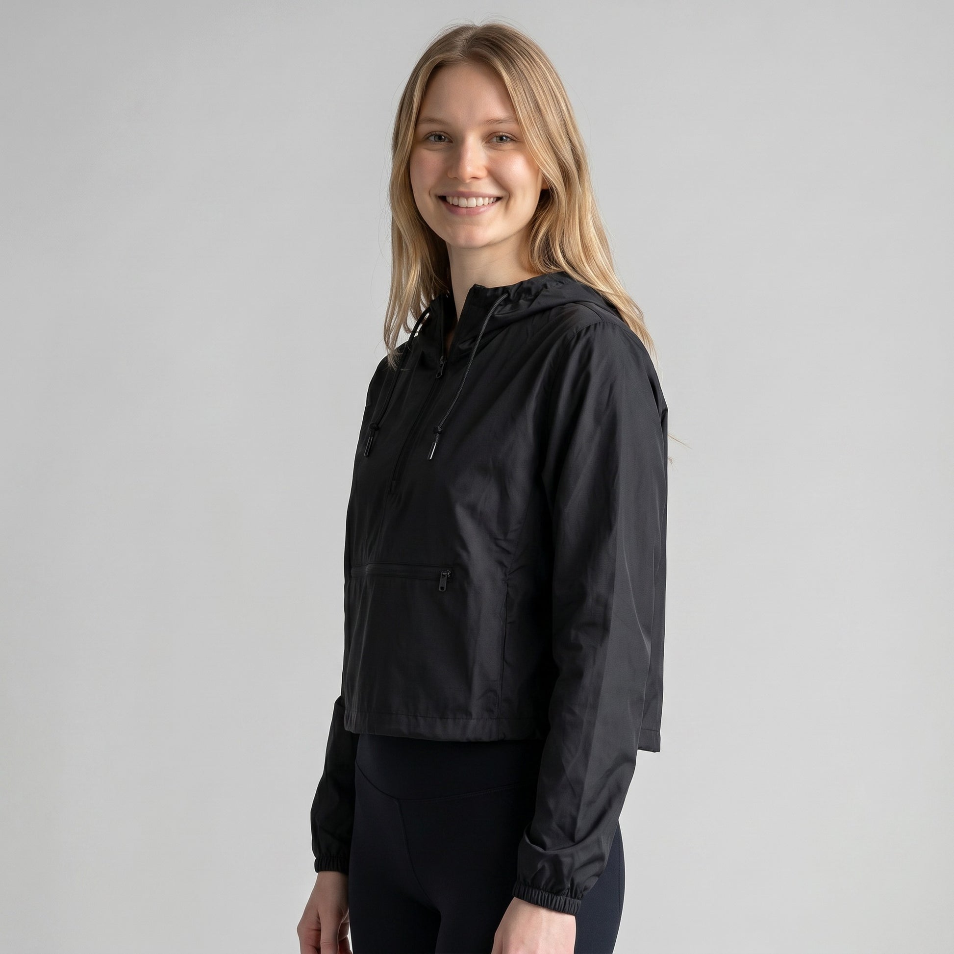 womens black crop windbreaker