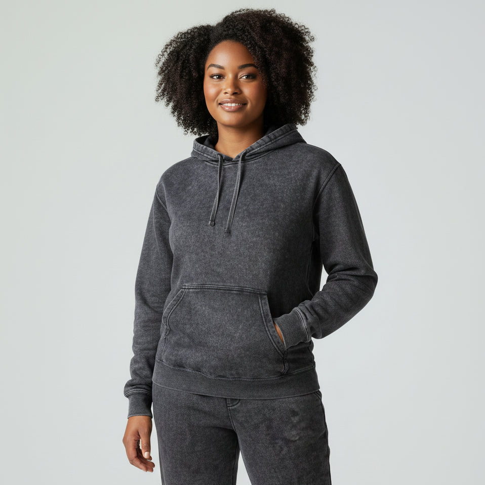womens black mineral wash hoodie
