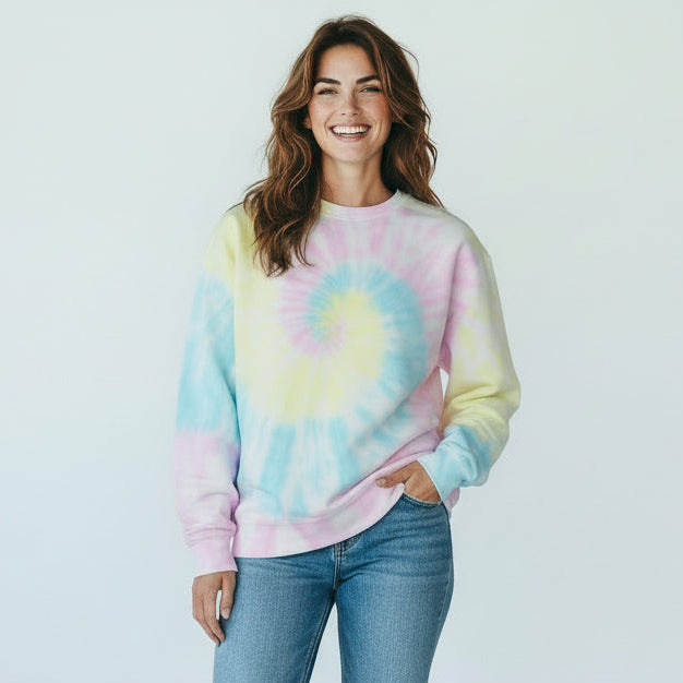 womens cotton candy tie dye long sleeve sweatshirt