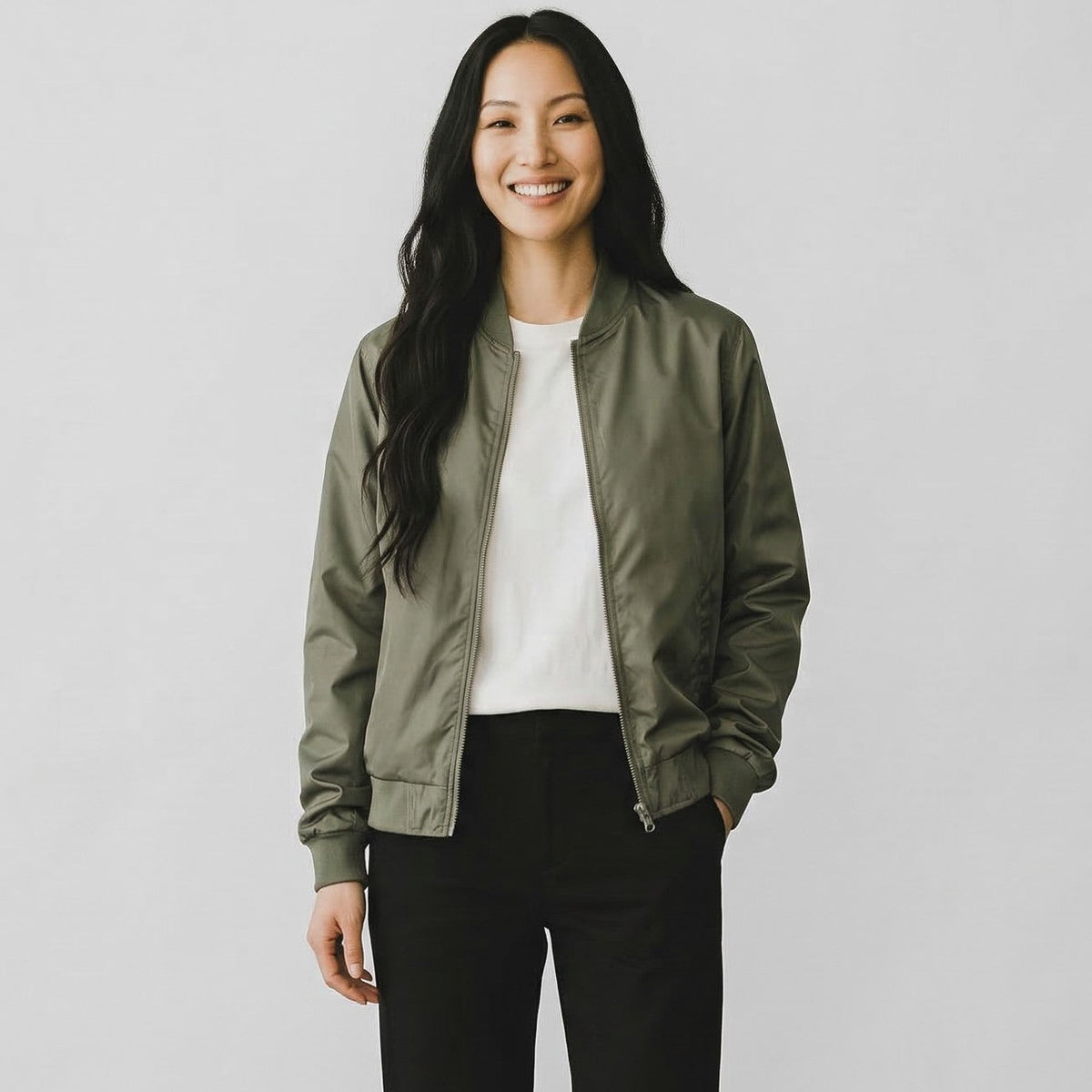 womens olive bomber jacket
