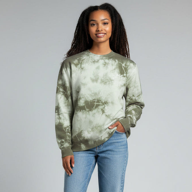 womens olive tie dye cotton long sleeve sweatshirt