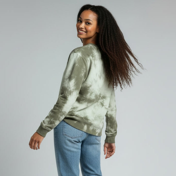 womens olive tie dye cotton long sleeve sweatshirt