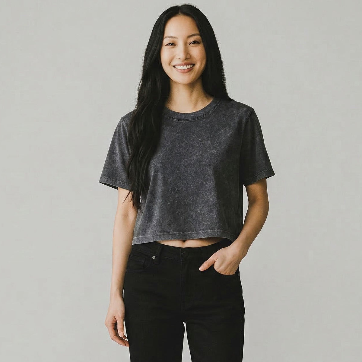 womens stone wash crop tee
