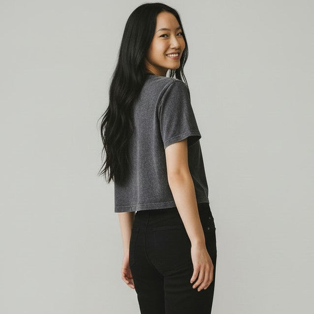 womens stone wash crop tee