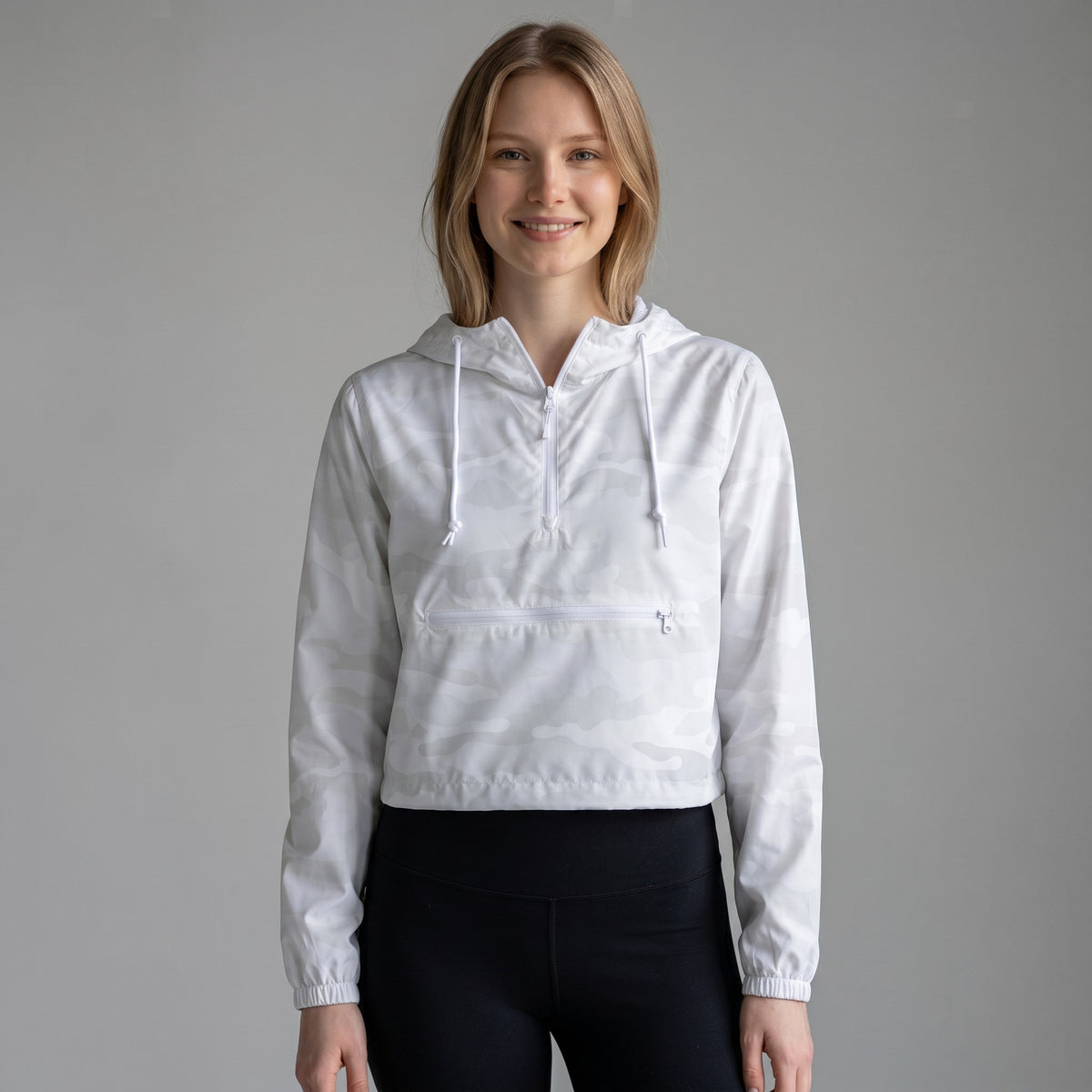 womens white camo crop windbreaker