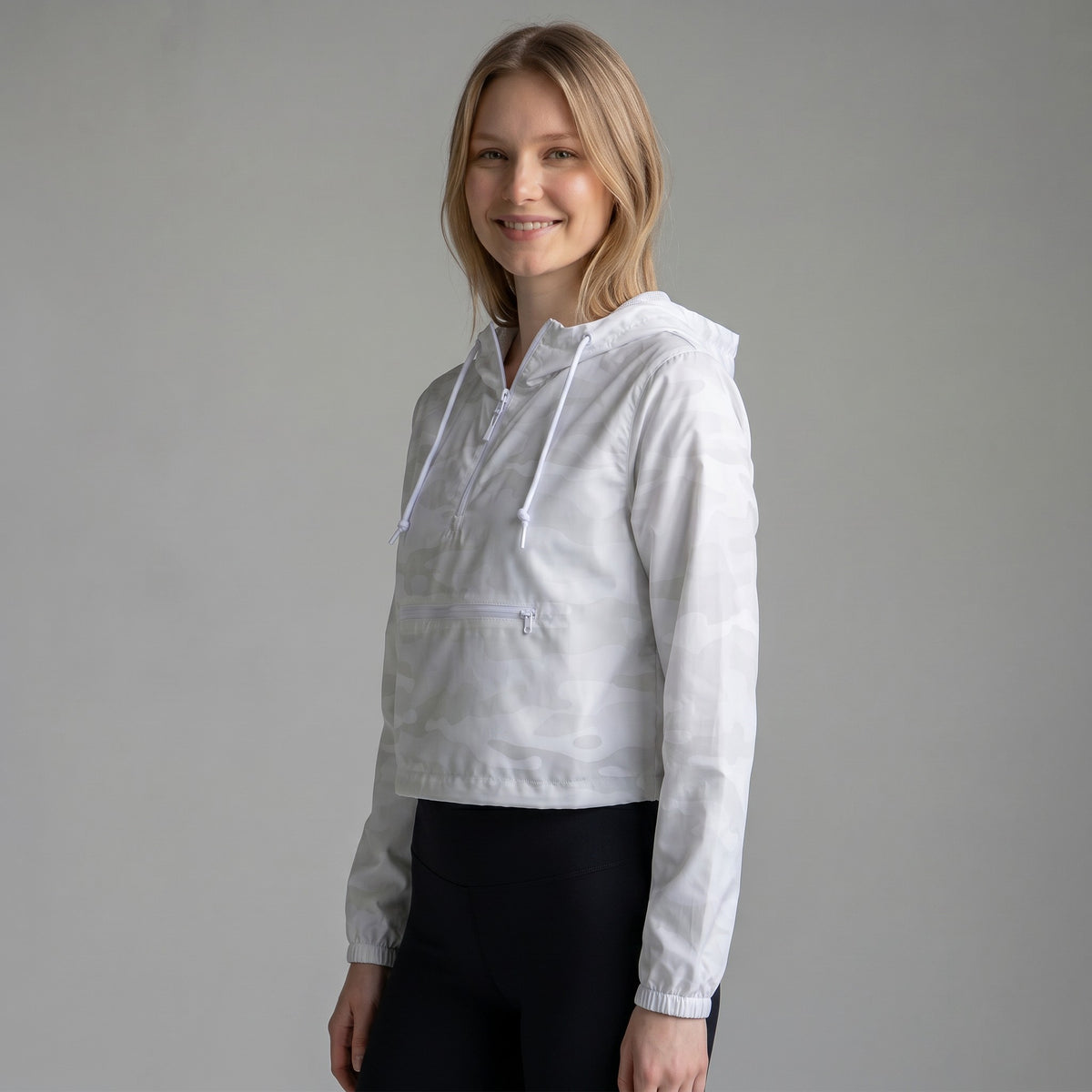 womens white camo crop windbreaker