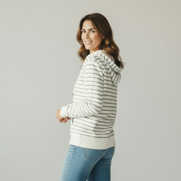 womens white striped zip hoodie