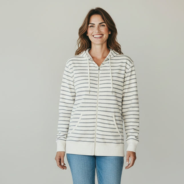 womens white striped zip hoodie
