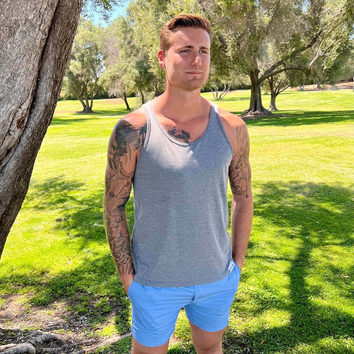 mens grey tank top