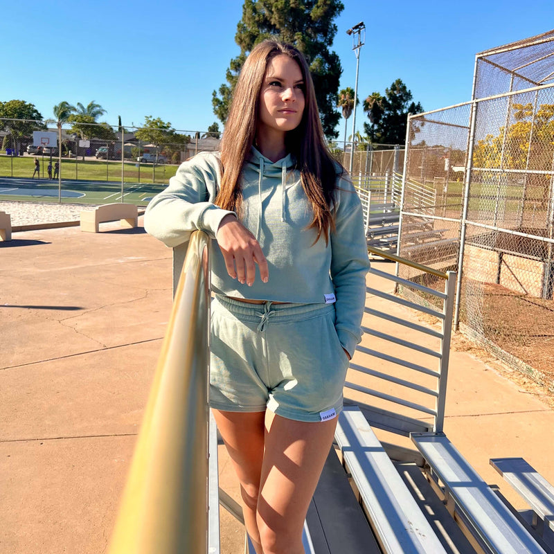 womens sage green shorts