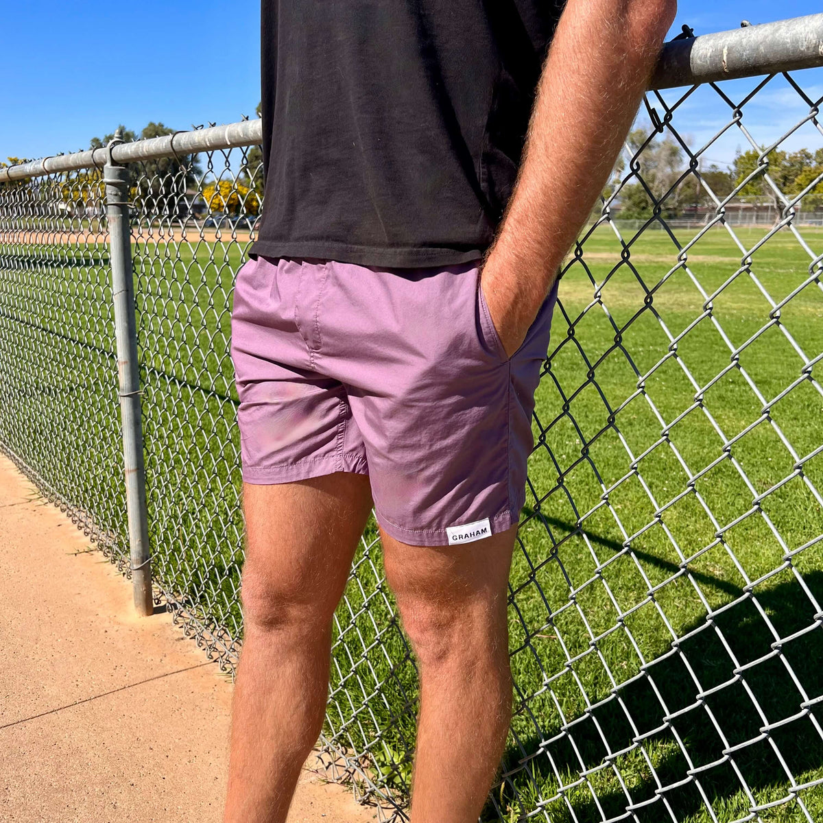 mens purple hoochie daddy shorts