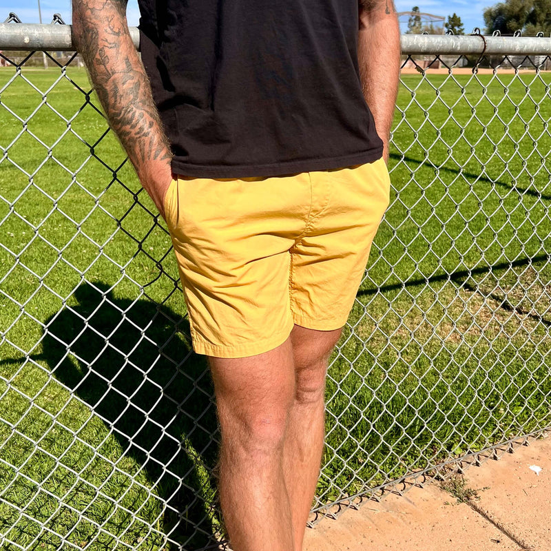 mens yellow hoochie daddy shorts