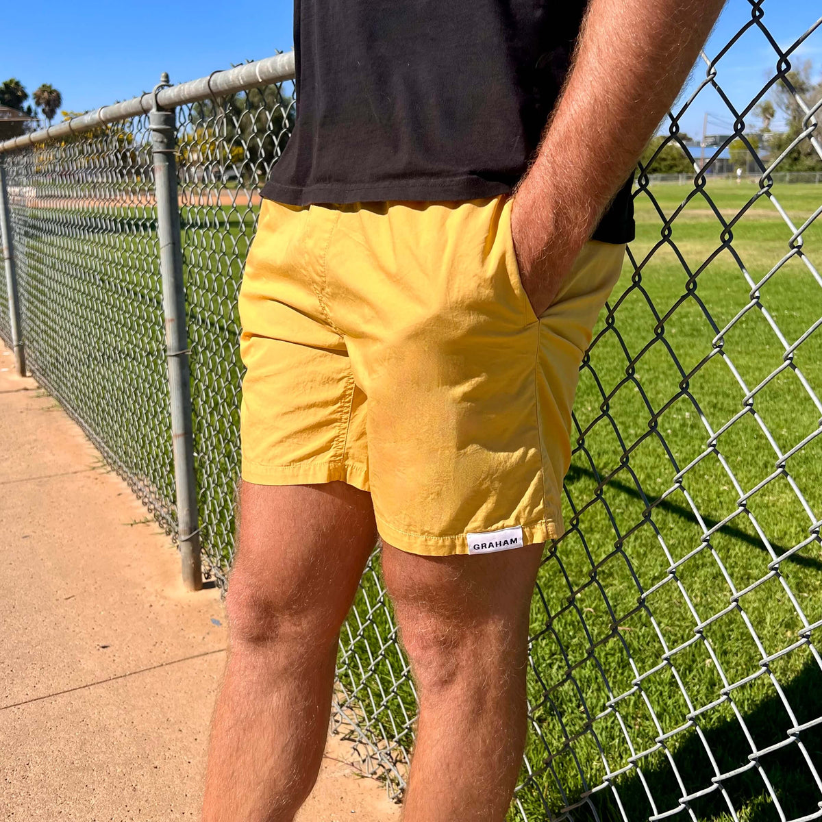 mens yellow hoochie daddy shorts