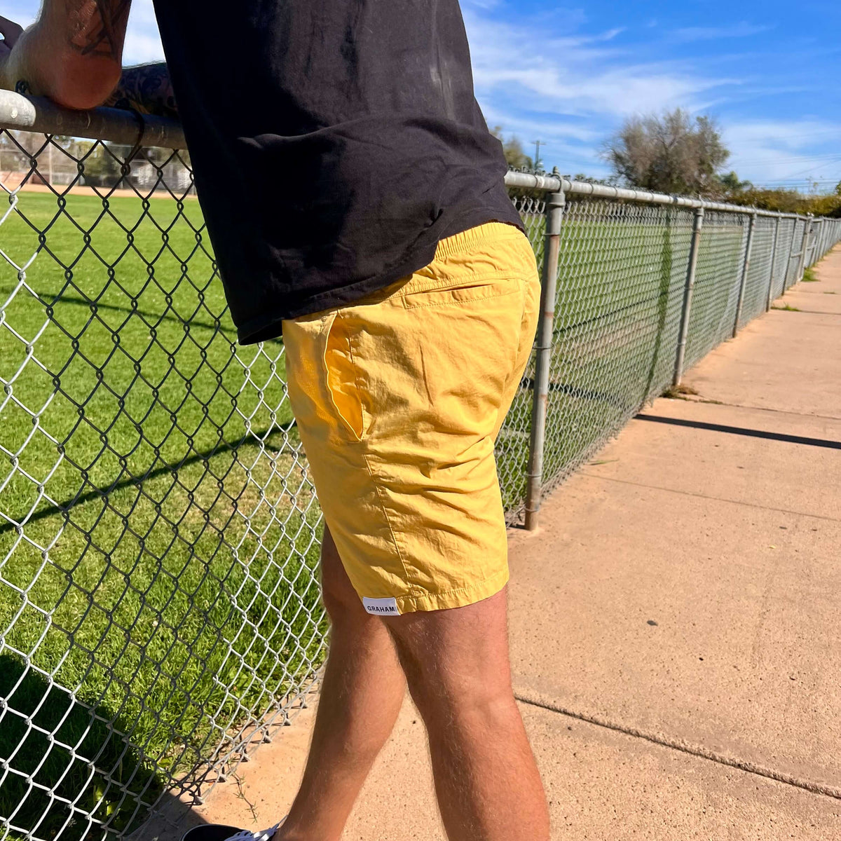 mens yellow hoochie daddy shorts