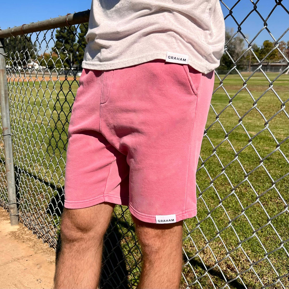 mens pink sweat shorts