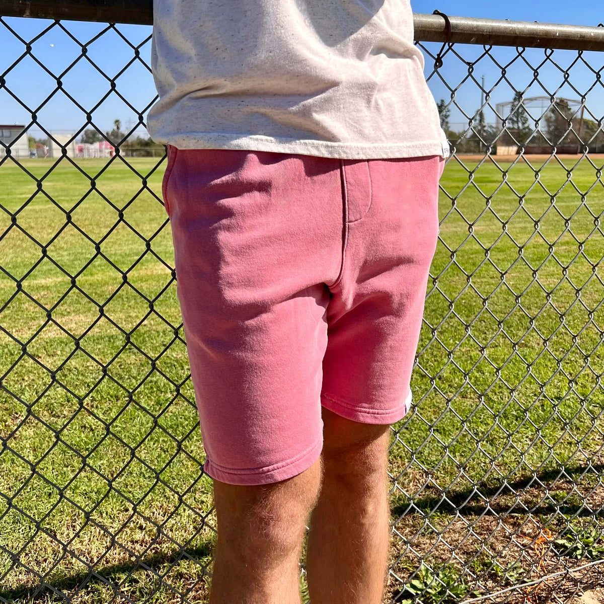 mens pink sweat shorts