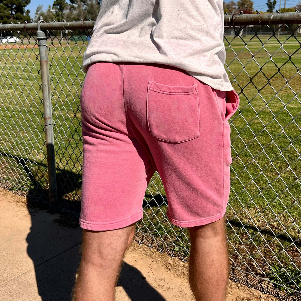 mens pink sweat shorts
