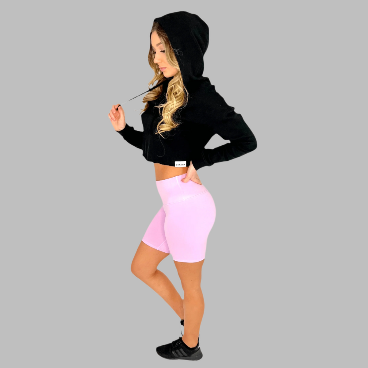 womens pink high waist biker shorts