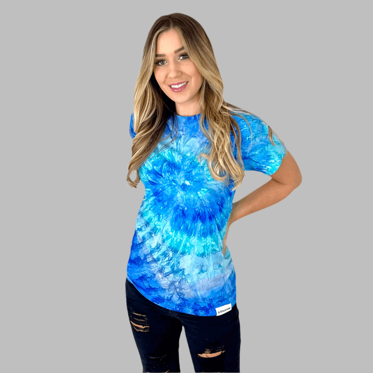 Burke Blue Pure Cotton Women s Tie Dye Crew Neck T Shirt from Clothes By Graham Clothes by Graham