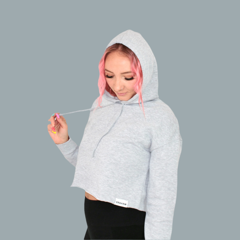 womens grey crop hoodie