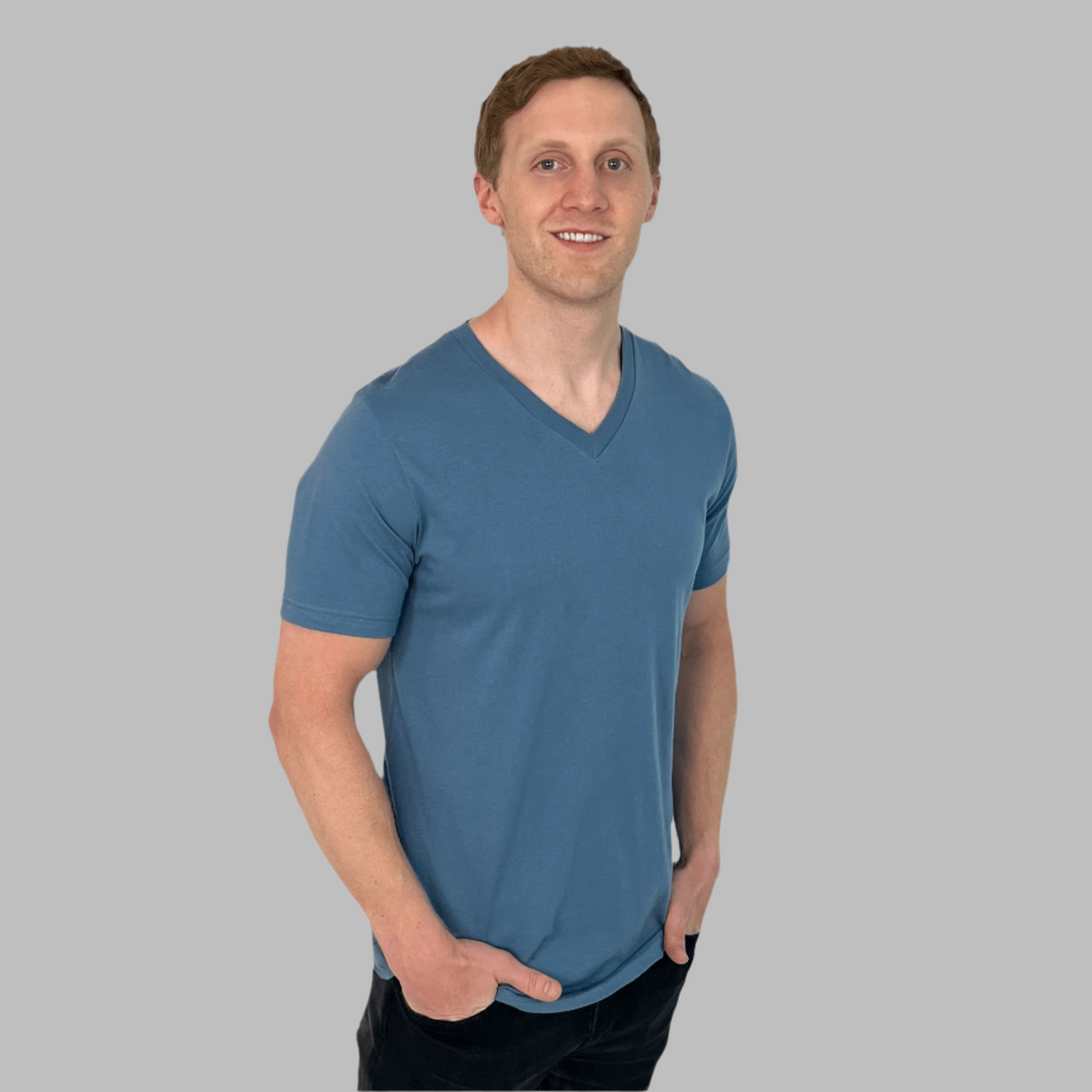 mens blue v-neck t-shirt