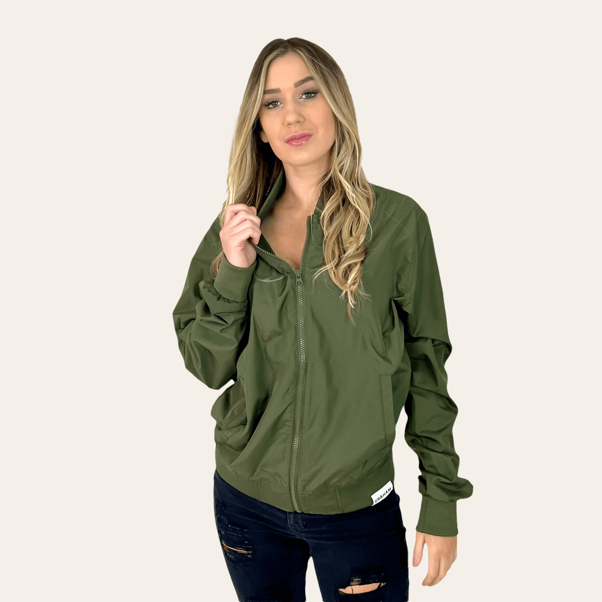 Womens green bomber sales jacket