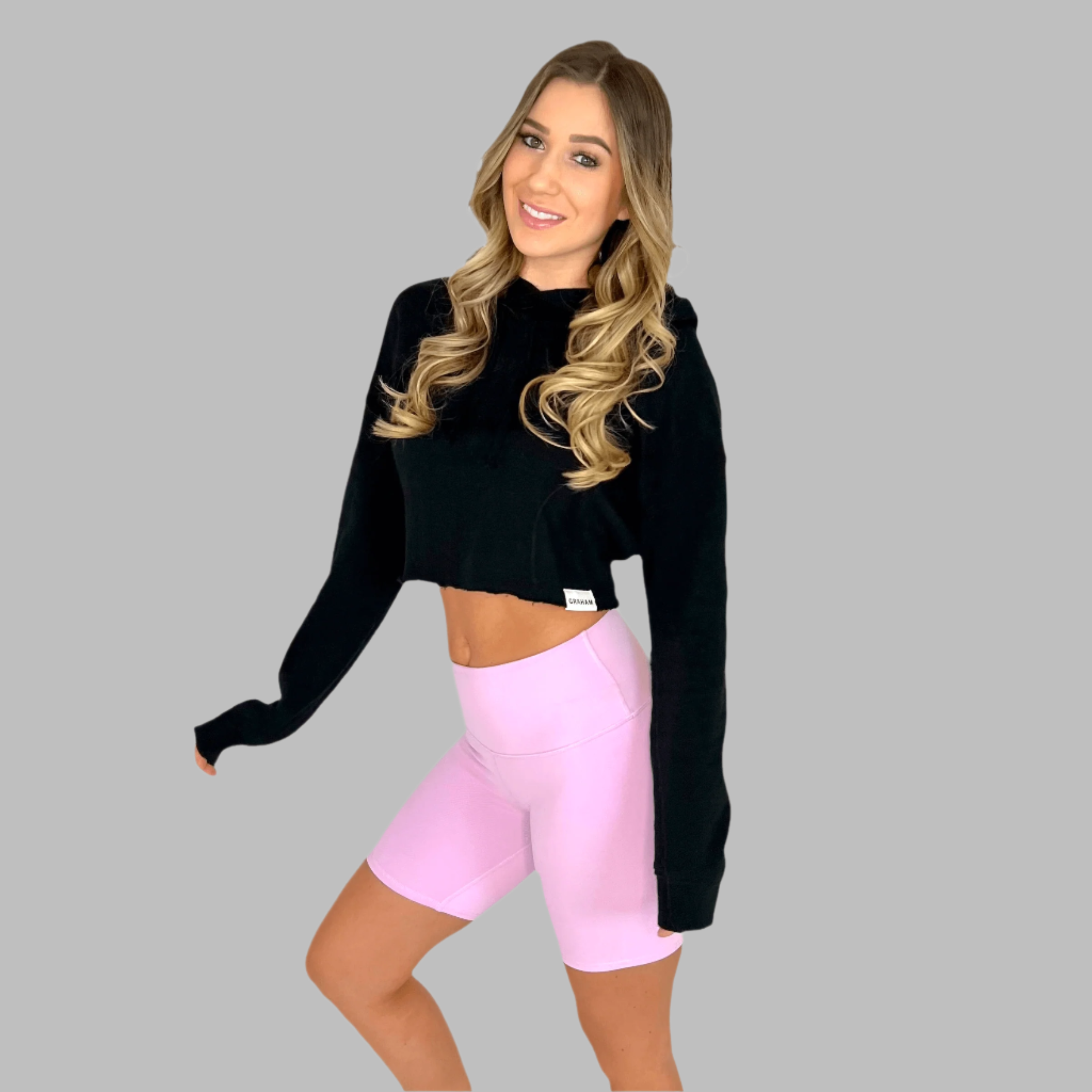 womens pink high waist biker shorts