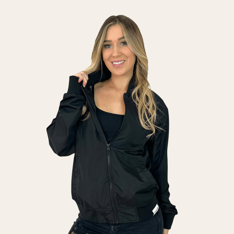 womens black bomber jacket