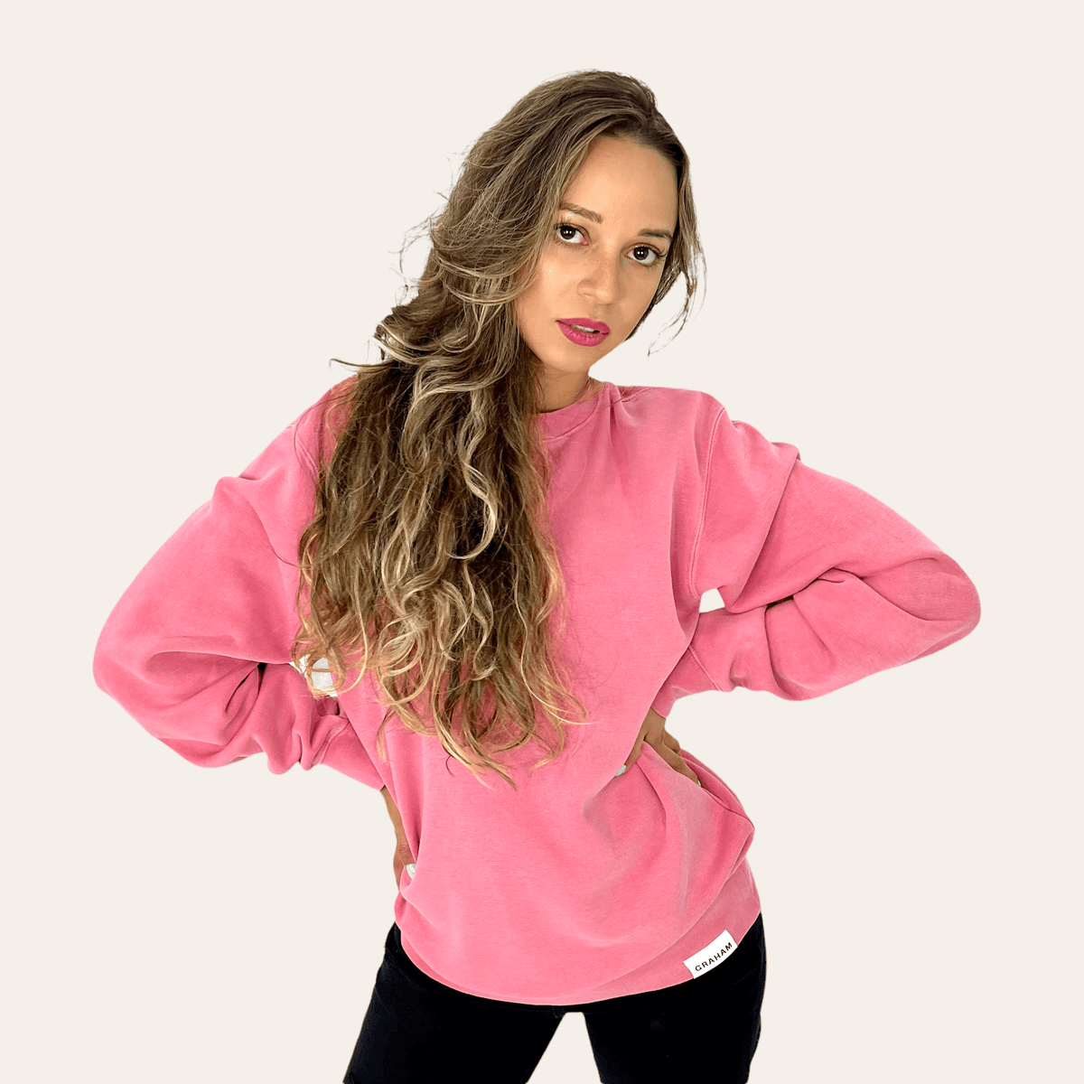 womens pink crew neck sweat shirt