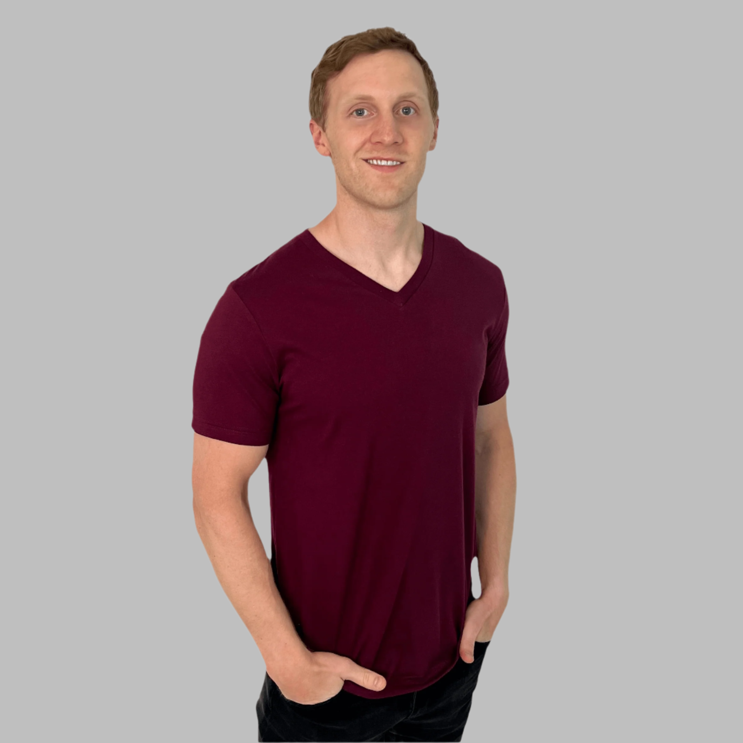 Mens maroon v 2025 neck t shirt