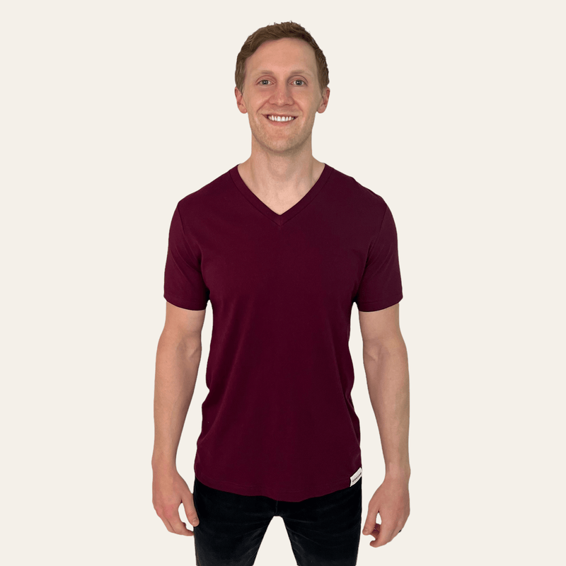 mens maroon v-neck t-shirt